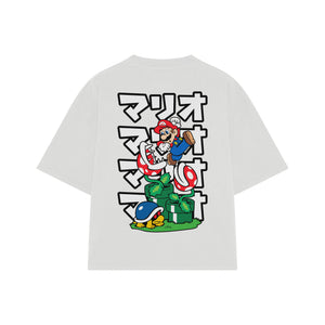 Playera streetwear premium de anime y gaming ExtraLife MX, corte boxy oversized drop shoulder heavyweight en color Deep Black y Off-White, moda urbana mexicana de culto.