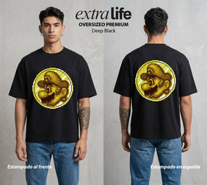 El Reino del Fontanero | El Campeon del Hongo #02206 - Playera Oversized Premium | Deep Black - Foto en modelo