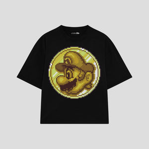 Playera streetwear premium de anime y gaming ExtraLife MX, corte oversized drop shoulder ligero y fresco en color Deep Black y Off-White, moda urbana mexicana de culto.