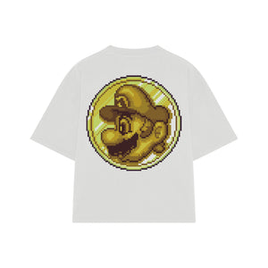 Playera streetwear premium de anime y gaming ExtraLife MX, corte boxy oversized drop shoulder heavyweight en color Deep Black y Off-White, moda urbana mexicana de culto.