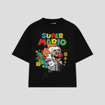 Playera streetwear premium de anime y gaming ExtraLife MX, corte boxy oversized drop shoulder heavyweight en color Deep Black y Off-White, moda urbana mexicana de culto.