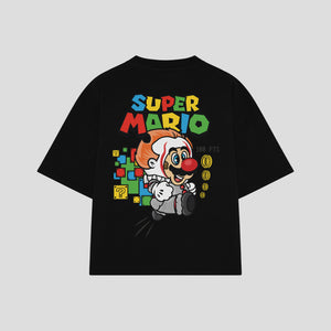 Playera streetwear premium de anime y gaming ExtraLife MX, corte boxy oversized drop shoulder heavyweight en color Deep Black y Off-White, moda urbana mexicana de culto.