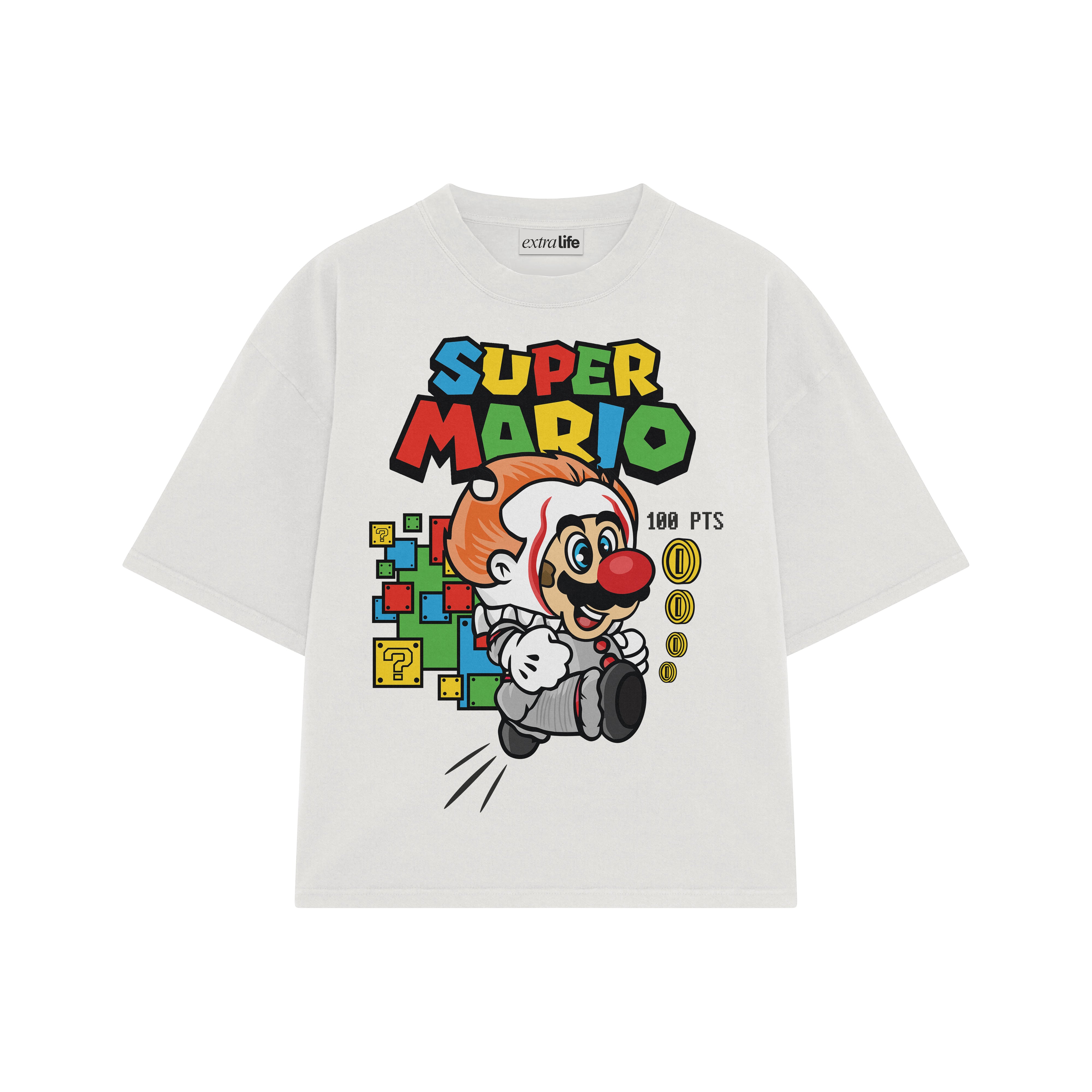 Playera streetwear premium de anime y gaming ExtraLife MX, corte boxy oversized drop shoulder heavyweight en color Deep Black y Off-White, moda urbana mexicana de culto.