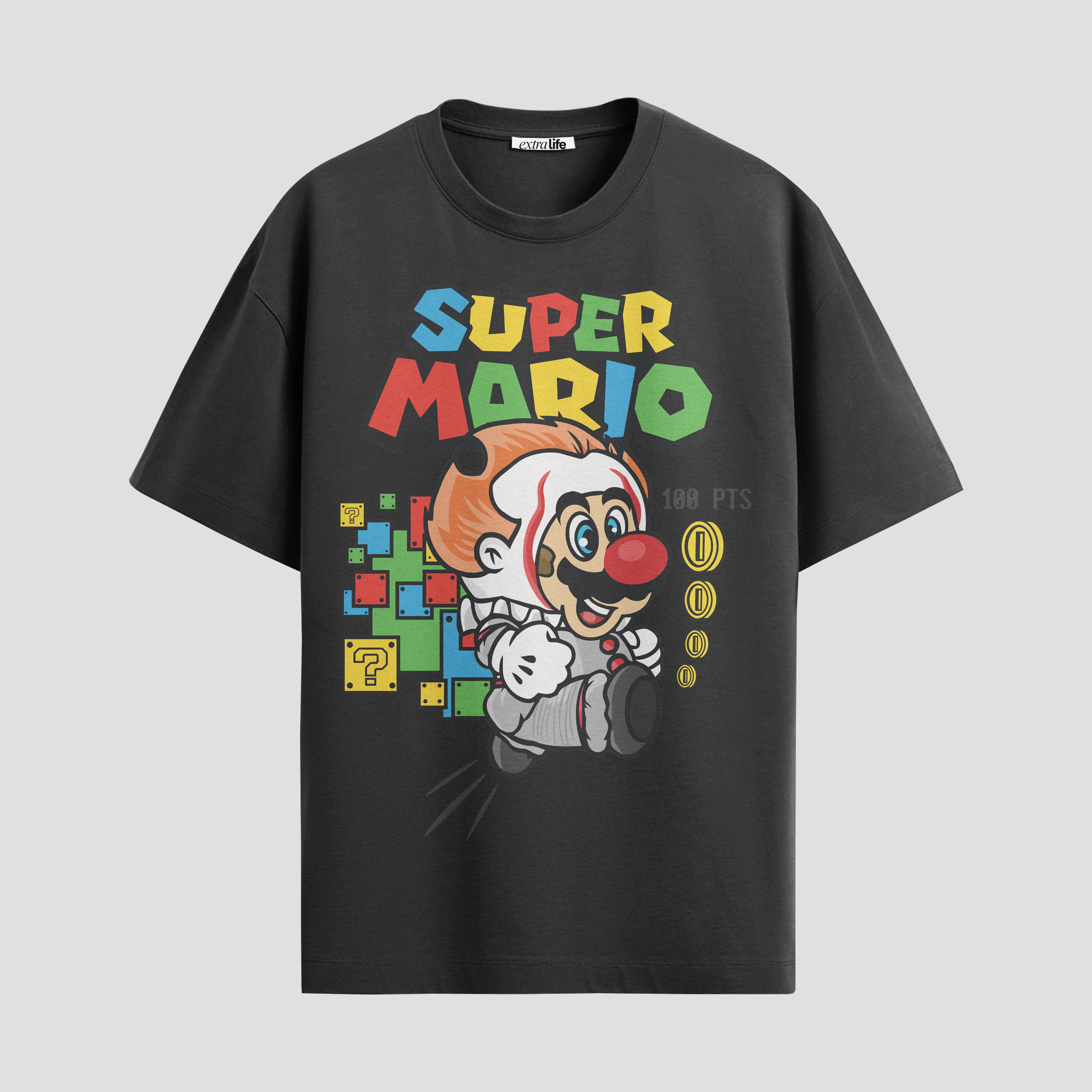 Playera urbana de anime y gaming ExtraLife MX, corte Standard Fit unisex ligero y transpirable en color Deep Black y Pure White, ropa de uso diario para gym y casual.