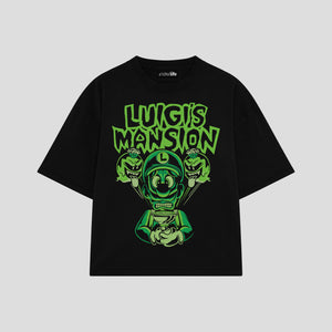 Playera streetwear premium de anime y gaming ExtraLife MX, corte boxy oversized drop shoulder heavyweight en color Deep Black y Off-White, moda urbana mexicana de culto.