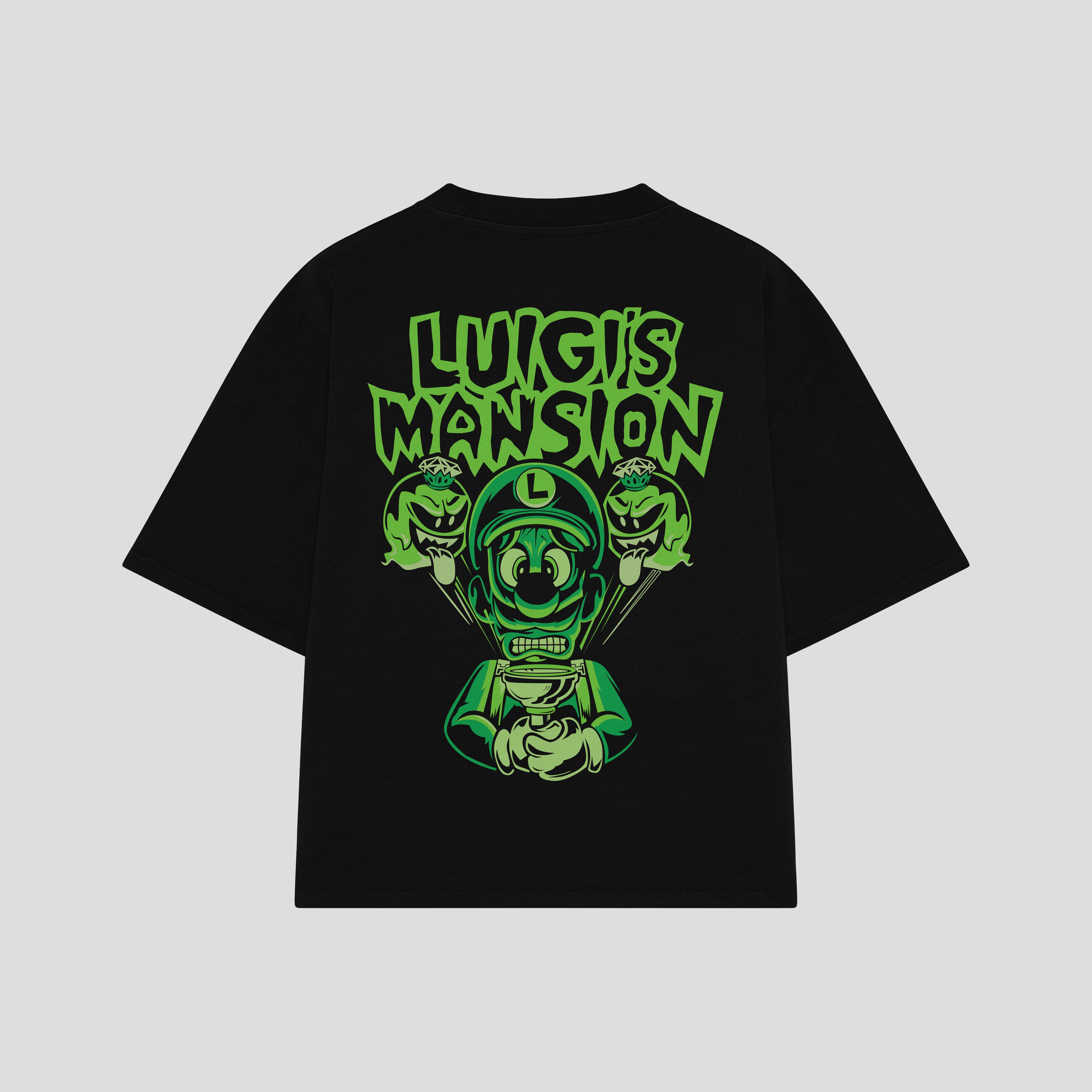 Playera streetwear premium de anime y gaming ExtraLife MX, corte boxy oversized drop shoulder heavyweight en color Deep Black y Off-White, moda urbana mexicana de culto.