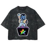Playera streetwear premium de anime y gaming ExtraLife MX, corte boxy deluxe mineral wash heavyweight en color Acid Wash, moda urbana mexicana de culto.