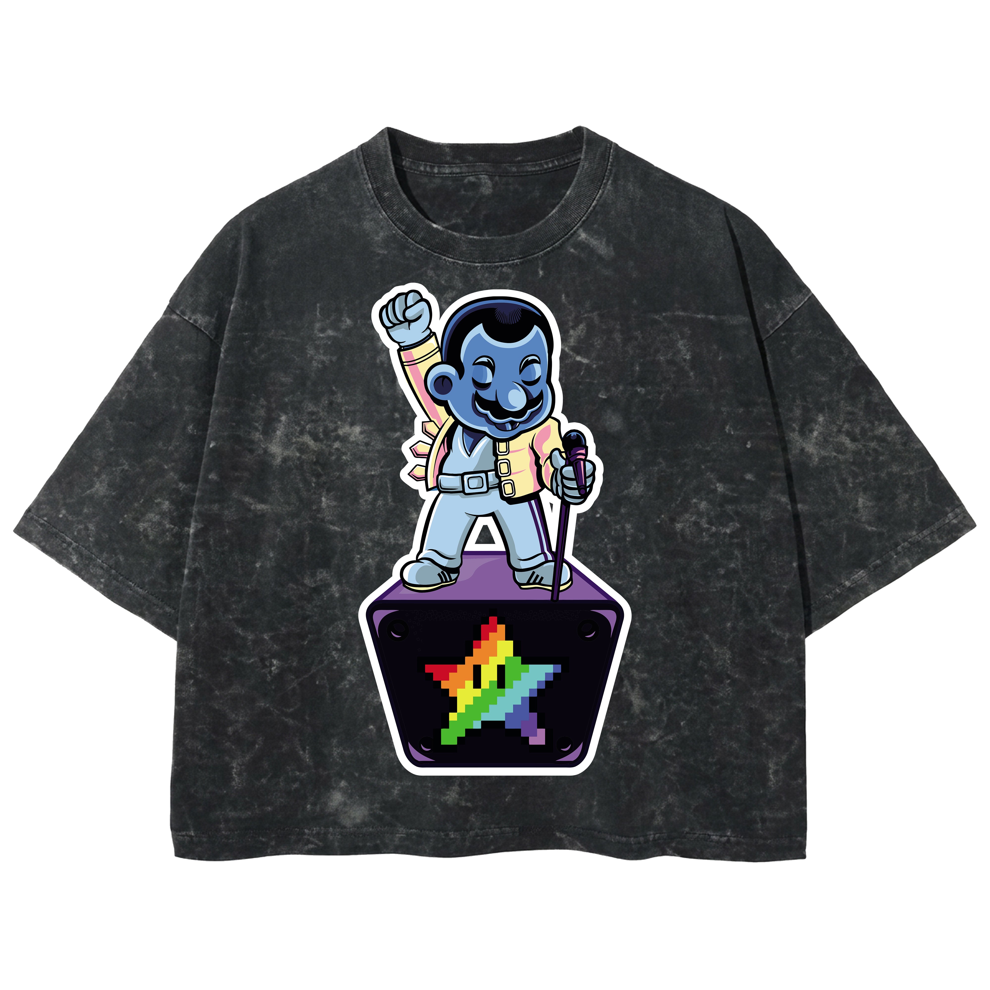 Playera streetwear premium de anime y gaming ExtraLife MX, corte boxy deluxe mineral wash heavyweight en color Acid Wash, moda urbana mexicana de culto.