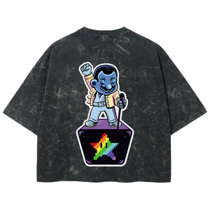 Playera streetwear premium de anime y gaming ExtraLife MX, corte boxy deluxe mineral wash heavyweight en color Acid Wash, moda urbana mexicana de culto.