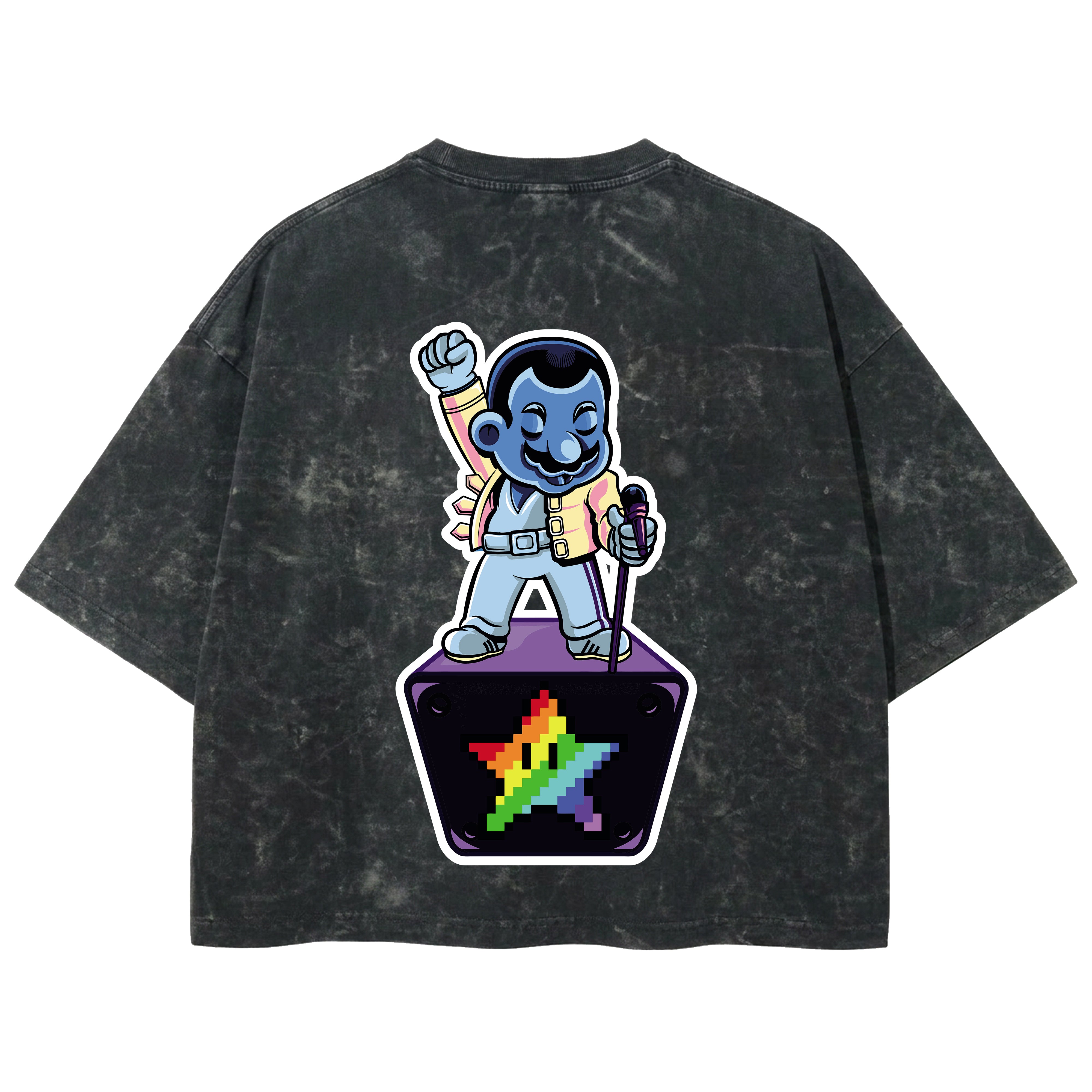 Playera streetwear premium de anime y gaming ExtraLife MX, corte boxy deluxe mineral wash heavyweight en color Acid Wash, moda urbana mexicana de culto.