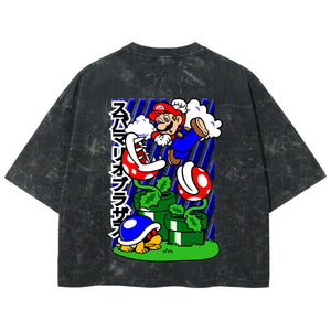 Playera streetwear premium de anime y gaming ExtraLife MX, corte boxy deluxe mineral wash heavyweight en color Acid Wash, moda urbana mexicana de culto.