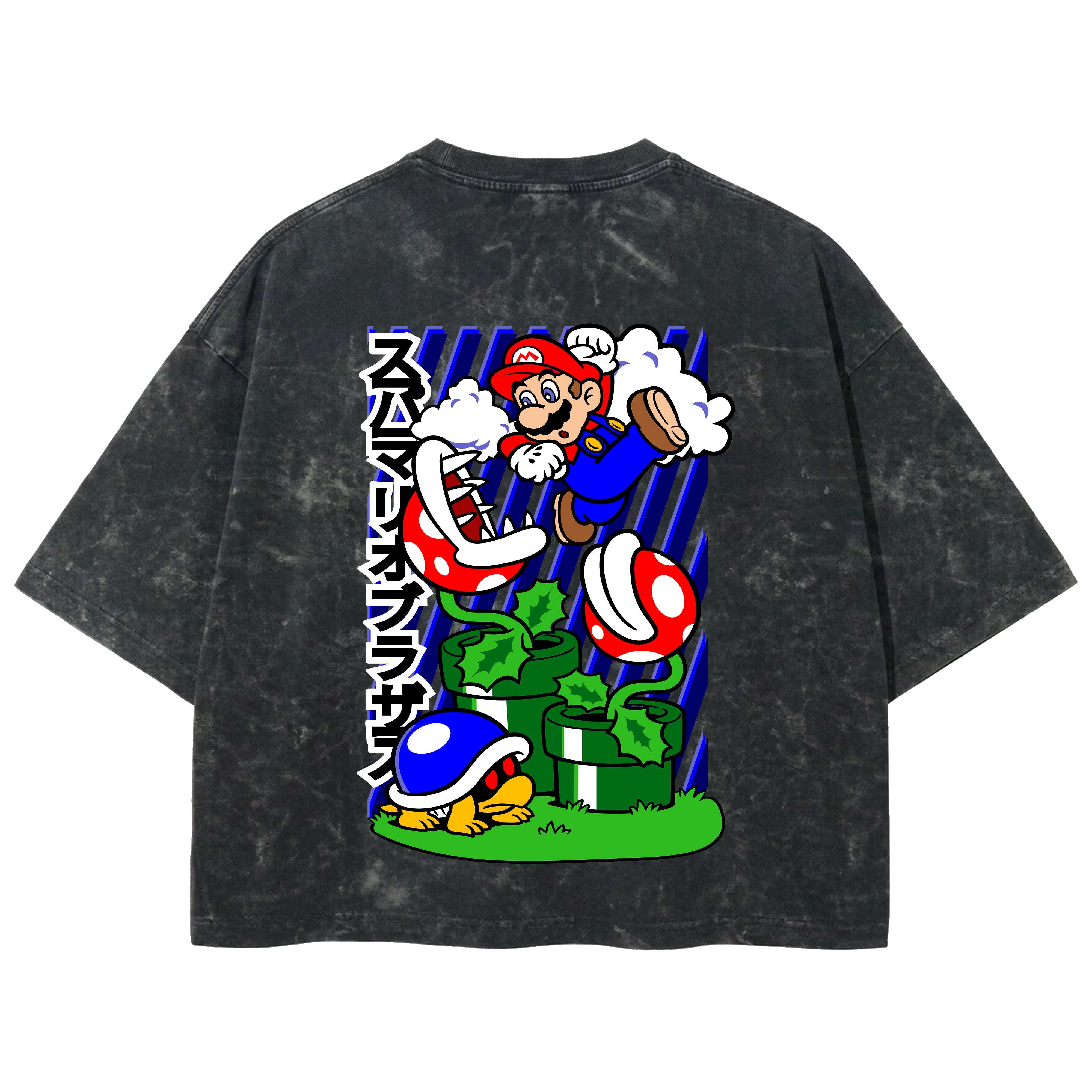 Playera streetwear premium de anime y gaming ExtraLife MX, corte boxy deluxe mineral wash heavyweight en color Acid Wash, moda urbana mexicana de culto.