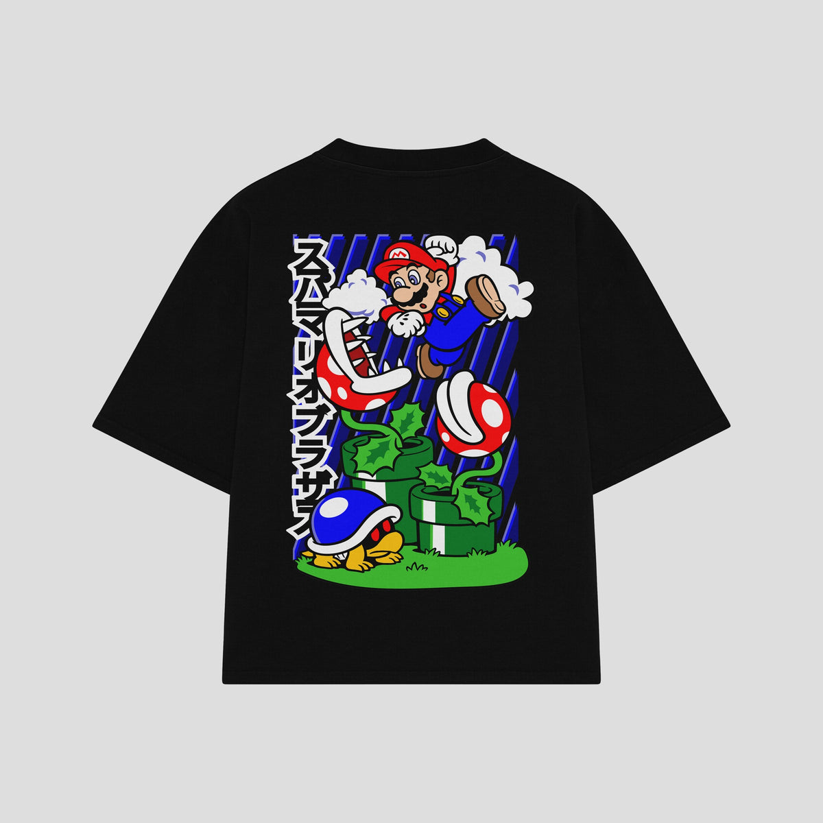 Playera streetwear premium de anime y gaming ExtraLife MX, corte oversized drop shoulder ligero y fresco en color Deep Black y Off-White, moda urbana mexicana de culto.