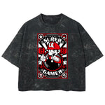 Playera streetwear premium de anime y gaming ExtraLife MX, corte boxy deluxe mineral wash heavyweight en color Acid Wash, moda urbana mexicana de culto.