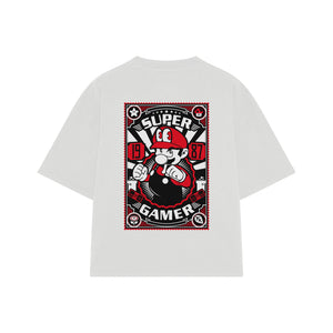 Playera streetwear premium de anime y gaming ExtraLife MX, corte boxy oversized drop shoulder heavyweight en color Deep Black y Off-White, moda urbana mexicana de culto.