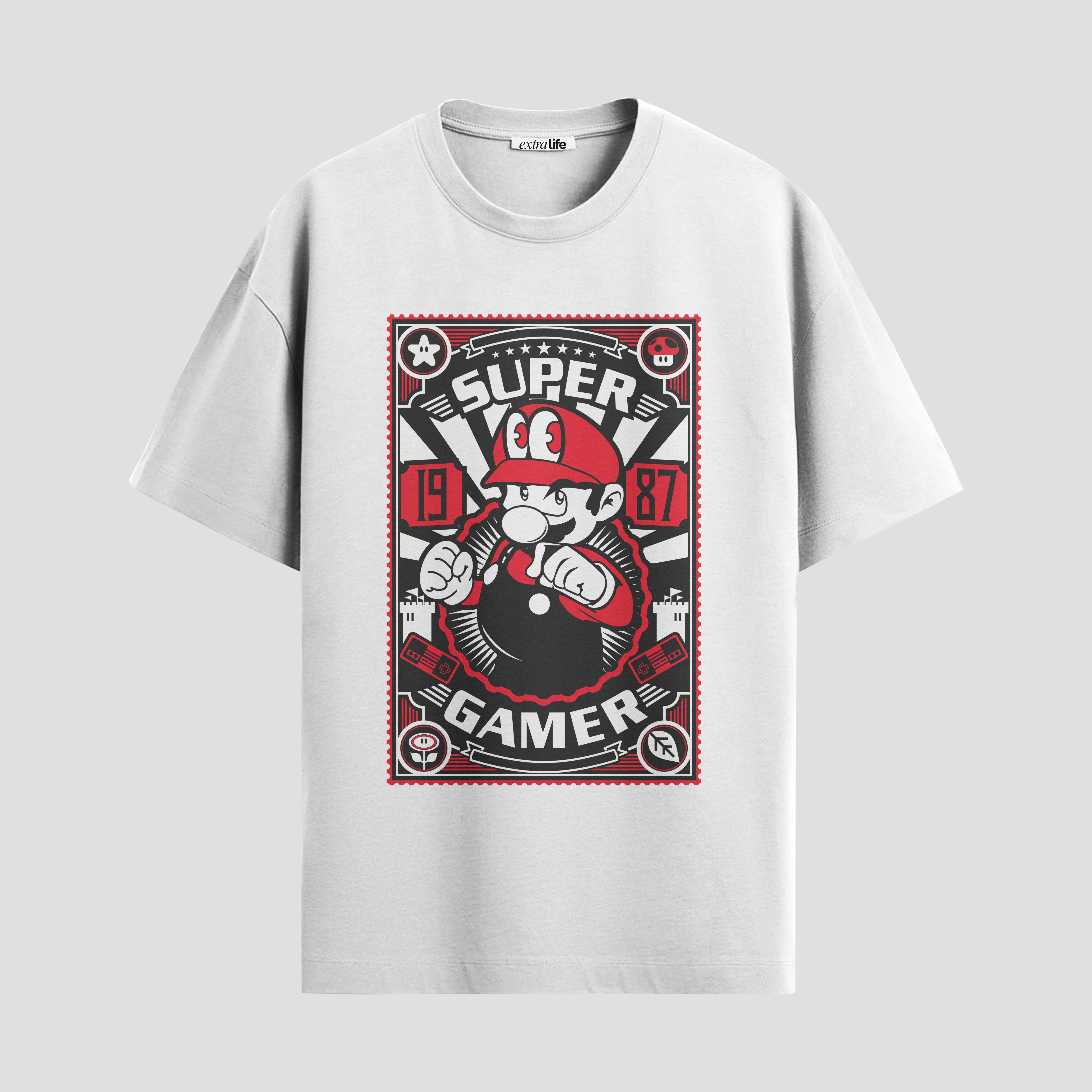 Playera urbana de anime y gaming ExtraLife MX, corte Standard Fit unisex ligero y transpirable en color Deep Black y Pure White, ropa de uso diario para gym y casual.
