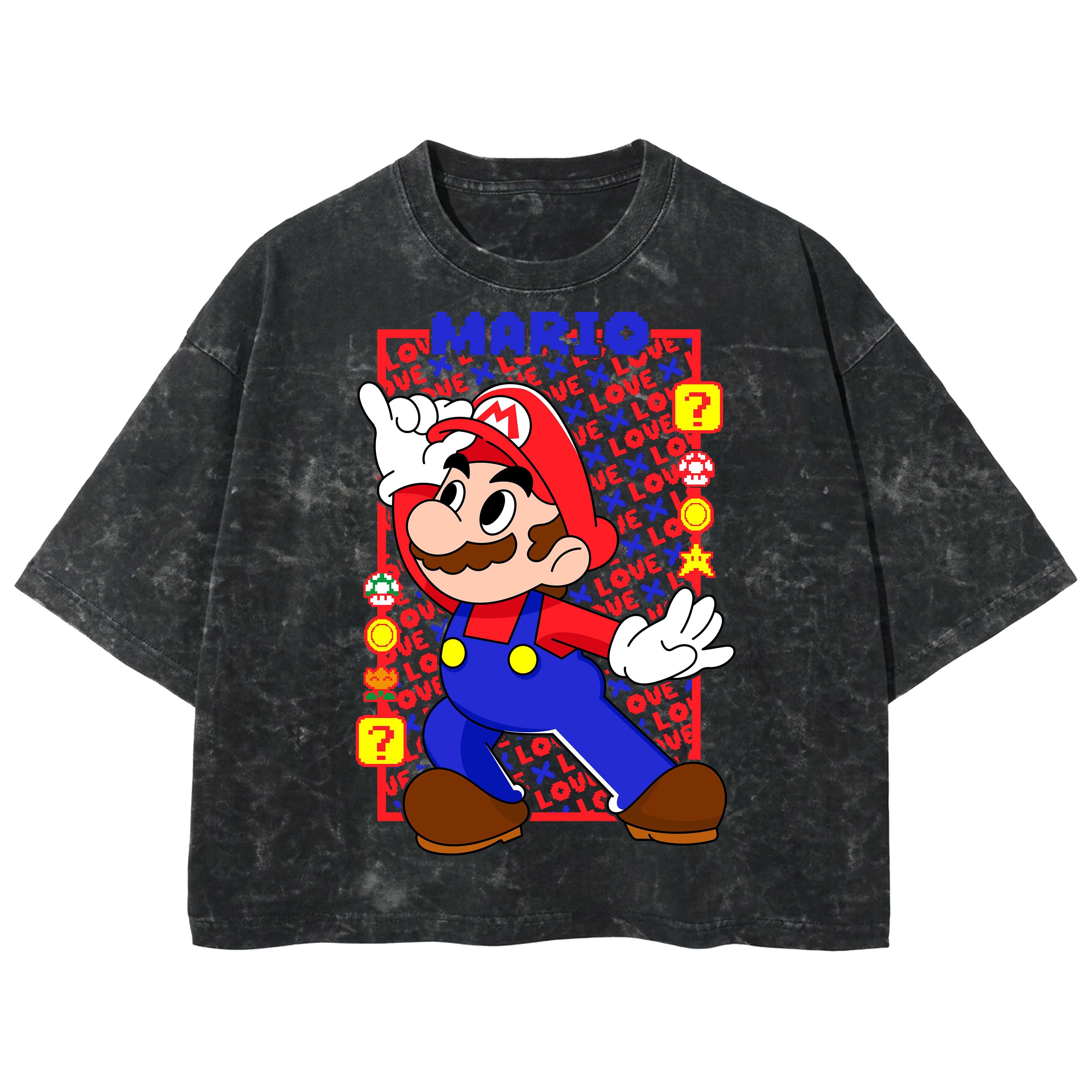 Playera streetwear premium de anime y gaming ExtraLife MX, corte boxy deluxe mineral wash heavyweight en color Acid Wash, moda urbana mexicana de culto.