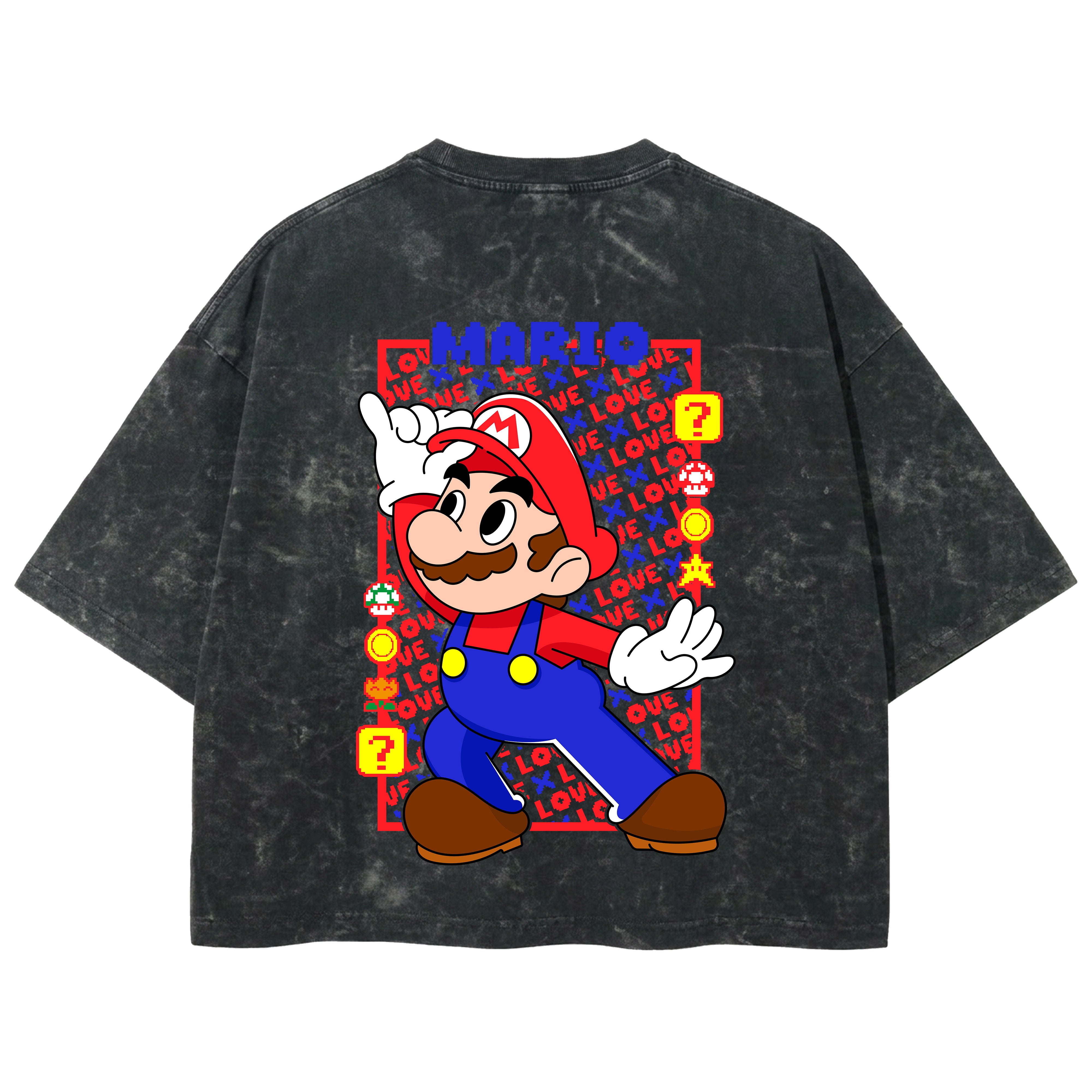 Playera streetwear premium de anime y gaming ExtraLife MX, corte boxy deluxe mineral wash heavyweight en color Acid Wash, moda urbana mexicana de culto.