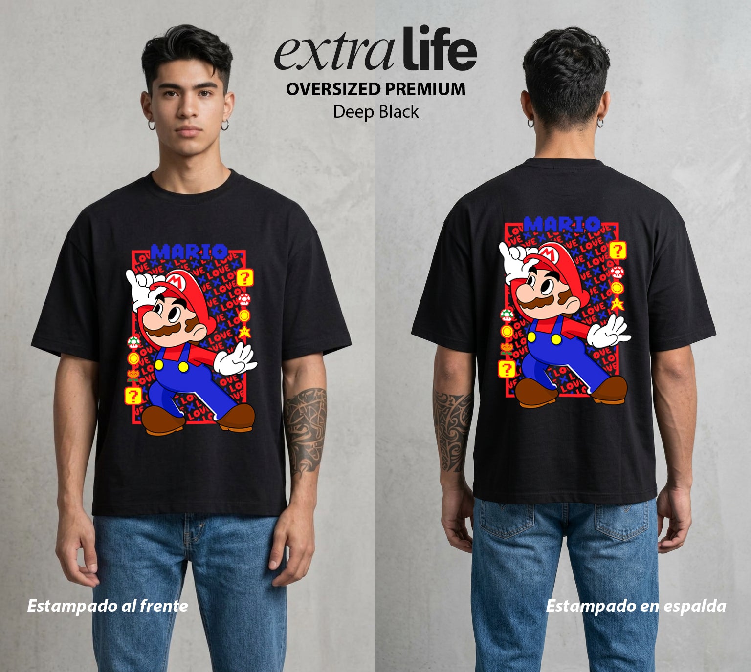 El Reino del Fontanero | El Viajero del Reino #02214 - Playera Oversized Premium | Deep Black - Foto en modelo