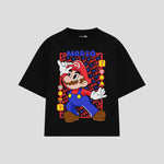 Playera streetwear premium de anime y gaming ExtraLife MX, corte boxy oversized drop shoulder heavyweight en color Deep Black y Off-White, moda urbana mexicana de culto.