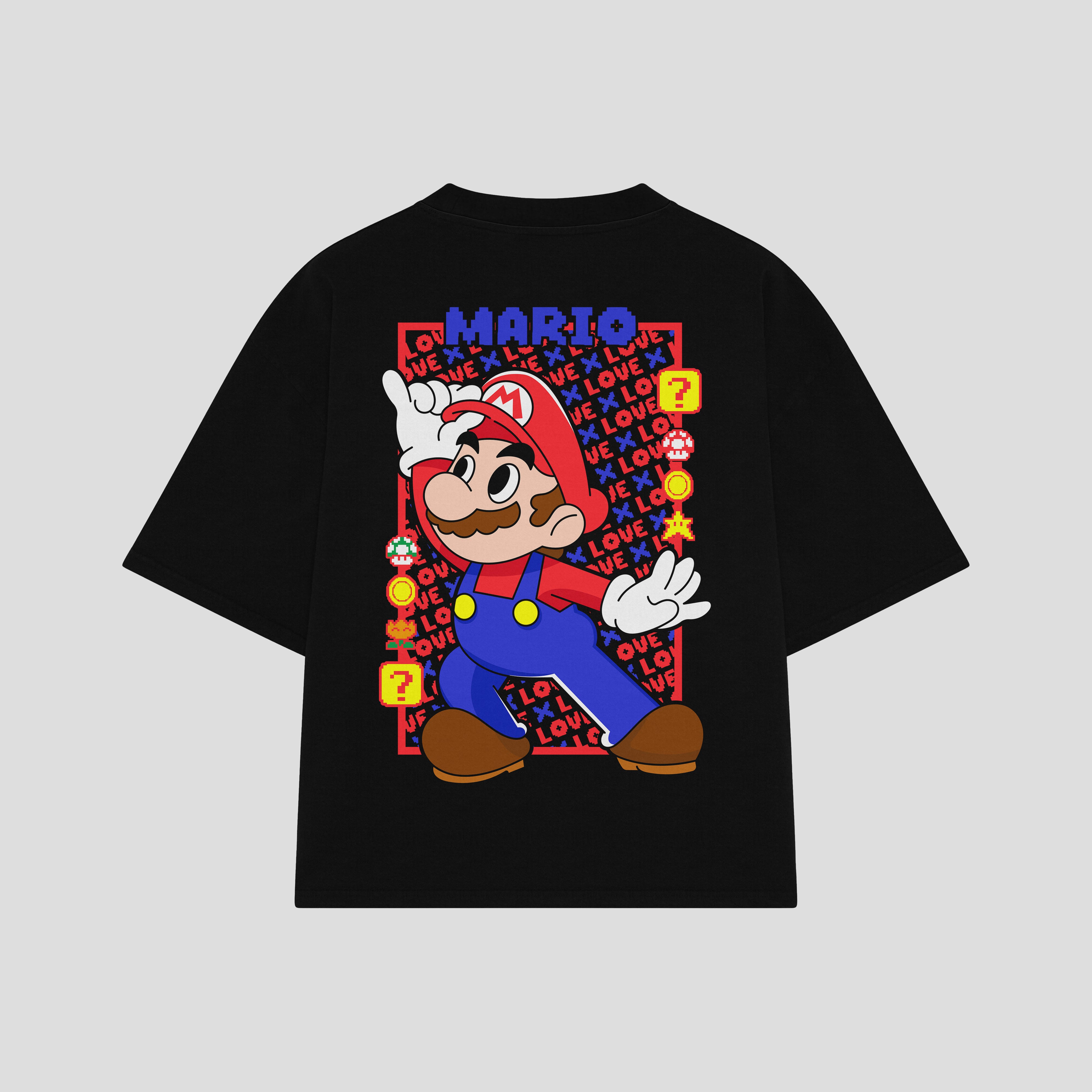 Playera streetwear premium de anime y gaming ExtraLife MX, corte boxy oversized drop shoulder heavyweight en color Deep Black y Off-White, moda urbana mexicana de culto.
