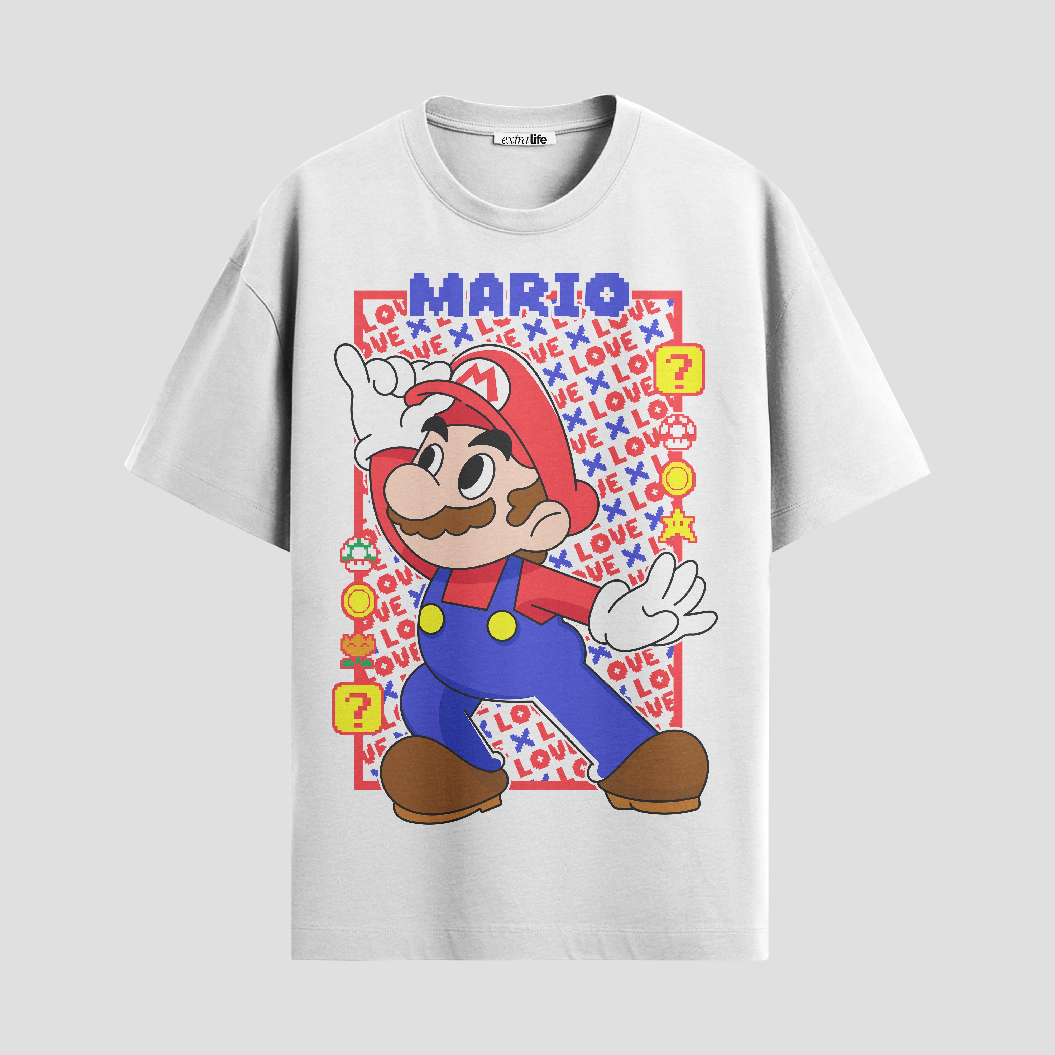 Playera urbana de anime y gaming ExtraLife MX, corte Standard Fit unisex ligero y transpirable en color Deep Black y Pure White, ropa de uso diario para gym y casual.