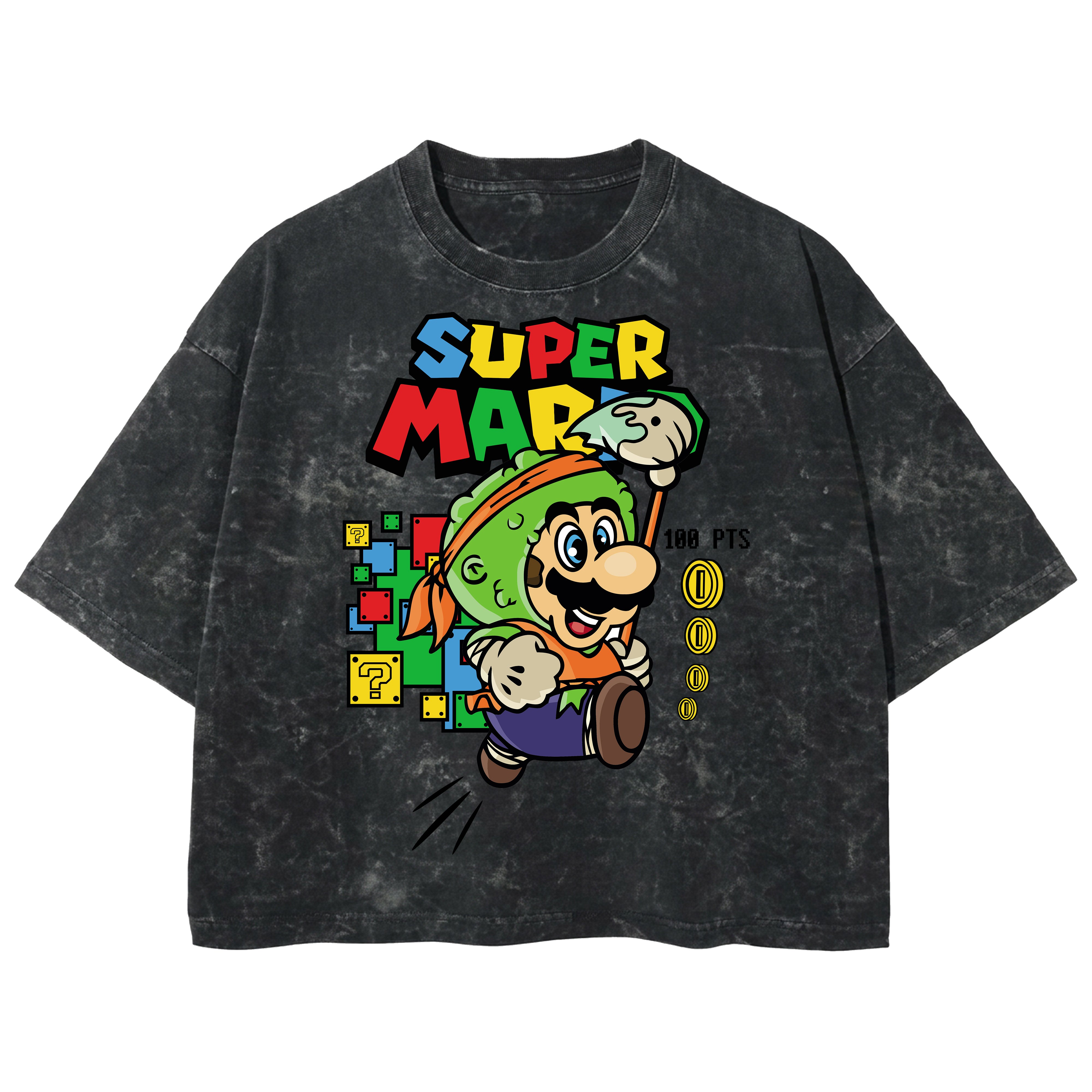 Playera streetwear premium de anime y gaming ExtraLife MX, corte boxy deluxe mineral wash heavyweight en color Acid Wash, moda urbana mexicana de culto.