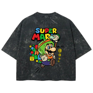 Playera streetwear premium de anime y gaming ExtraLife MX, corte boxy deluxe mineral wash heavyweight en color Acid Wash, moda urbana mexicana de culto.