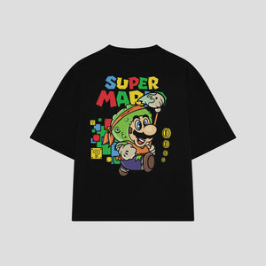 Playera streetwear premium de anime y gaming ExtraLife MX, corte oversized drop shoulder ligero y fresco en color Deep Black y Off-White, moda urbana mexicana de culto.