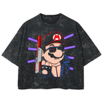 Playera streetwear premium de anime y gaming ExtraLife MX, corte boxy deluxe mineral wash heavyweight en color Acid Wash, moda urbana mexicana de culto.