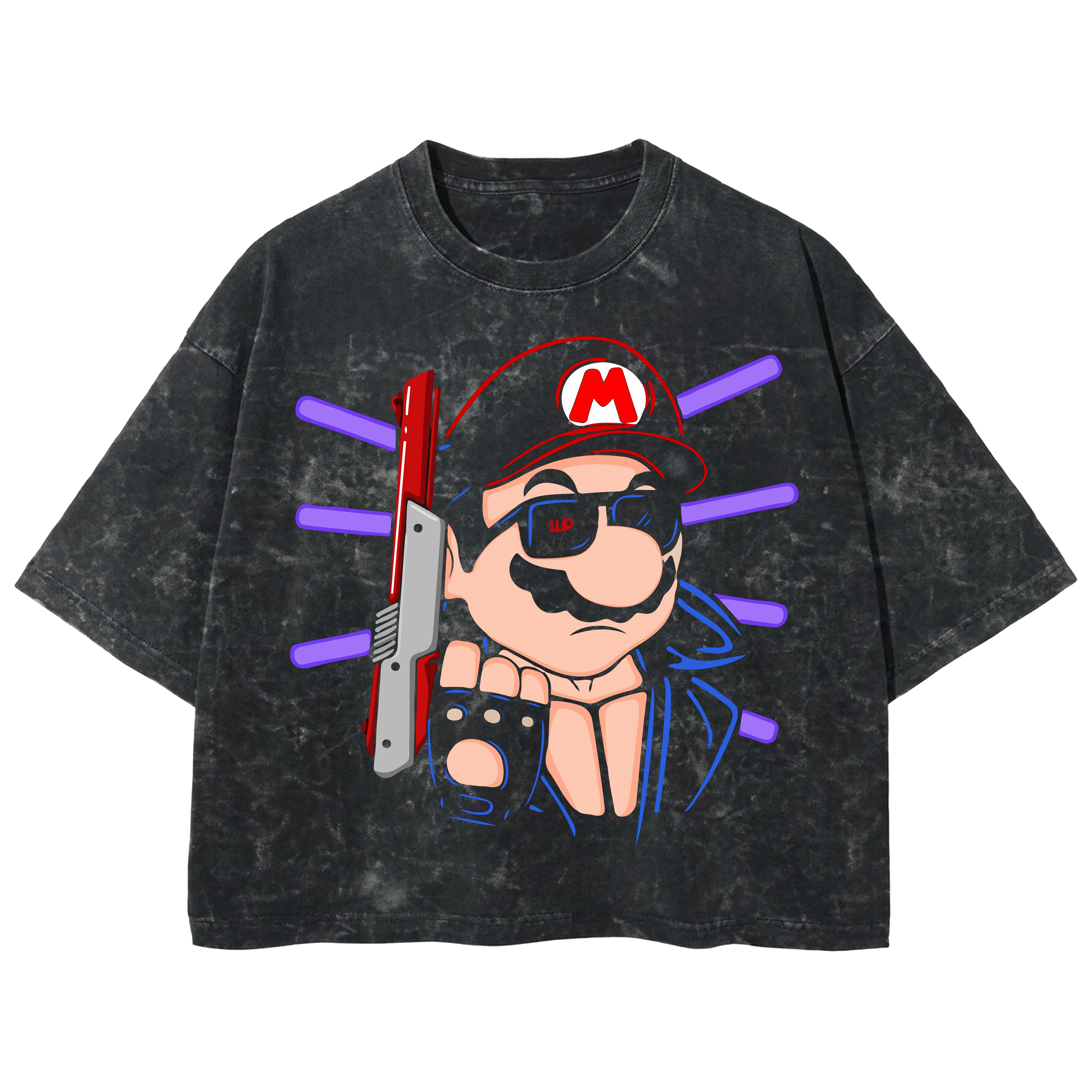 Playera streetwear premium de anime y gaming ExtraLife MX, corte boxy deluxe mineral wash heavyweight en color Acid Wash, moda urbana mexicana de culto.