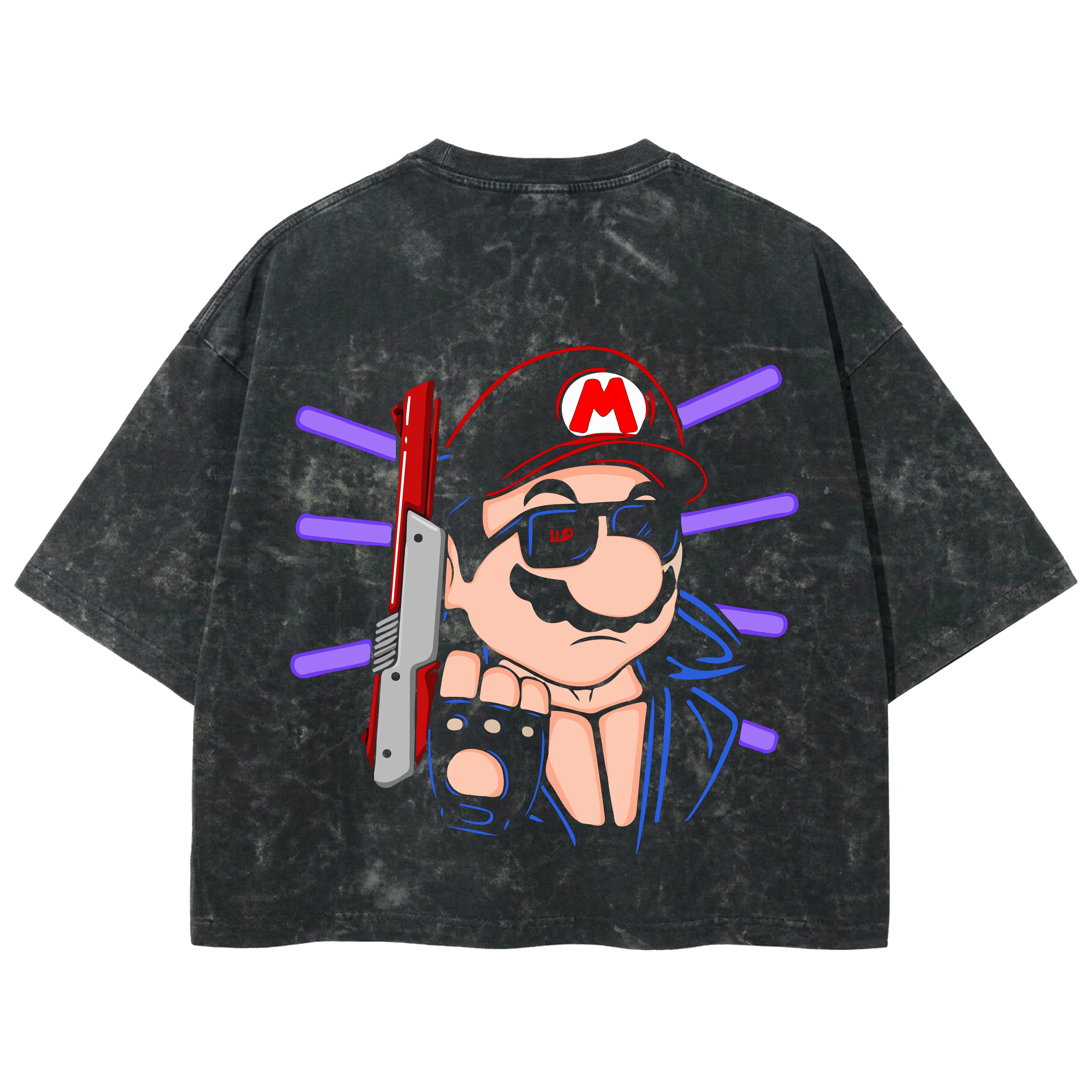 Playera streetwear premium de anime y gaming ExtraLife MX, corte boxy deluxe mineral wash heavyweight en color Acid Wash, moda urbana mexicana de culto.