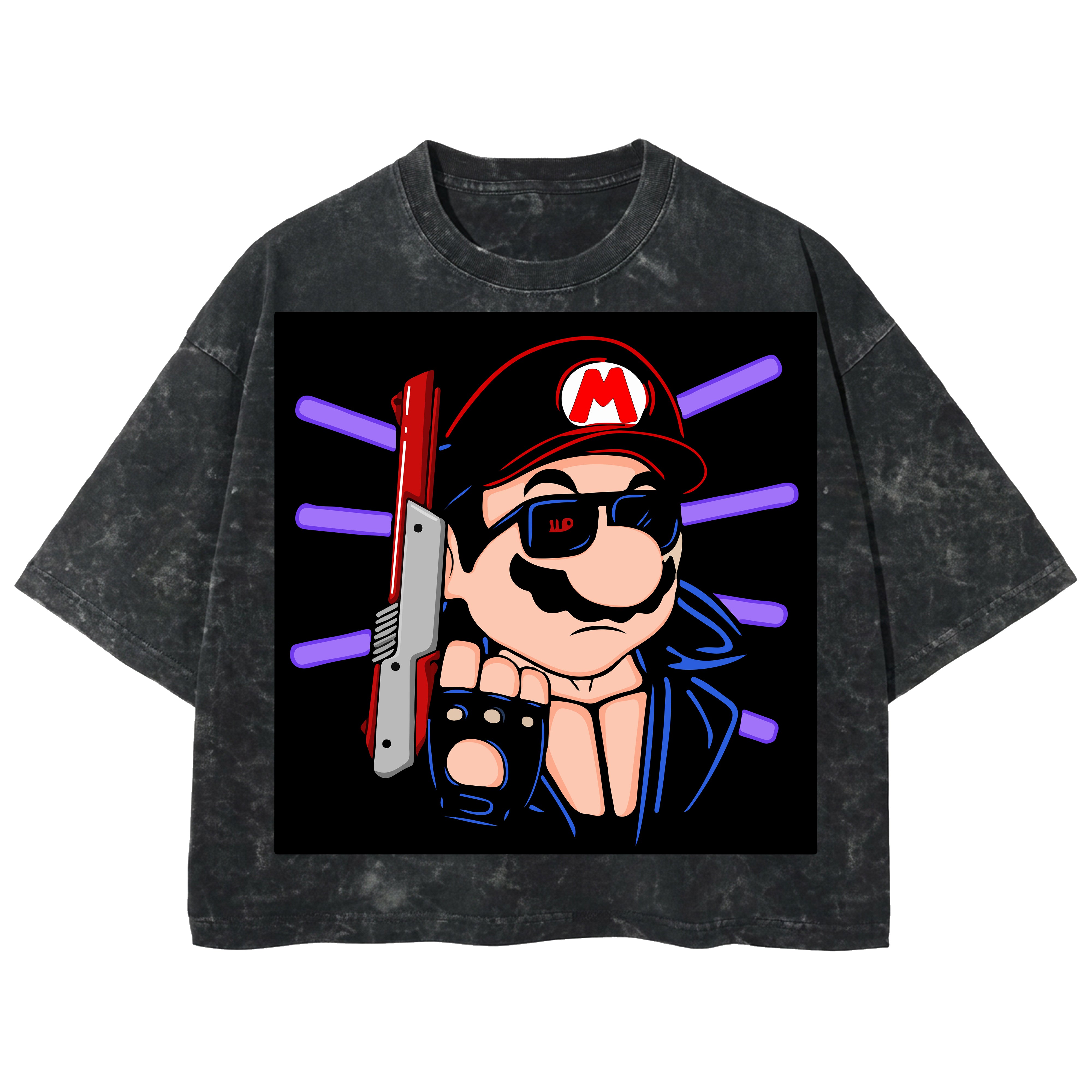 Playera streetwear premium de anime y gaming ExtraLife MX, corte boxy deluxe mineral wash heavyweight en color Acid Wash, moda urbana mexicana de culto.