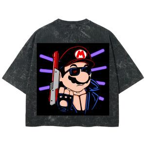 Playera streetwear premium de anime y gaming ExtraLife MX, corte boxy deluxe mineral wash heavyweight en color Acid Wash, moda urbana mexicana de culto.