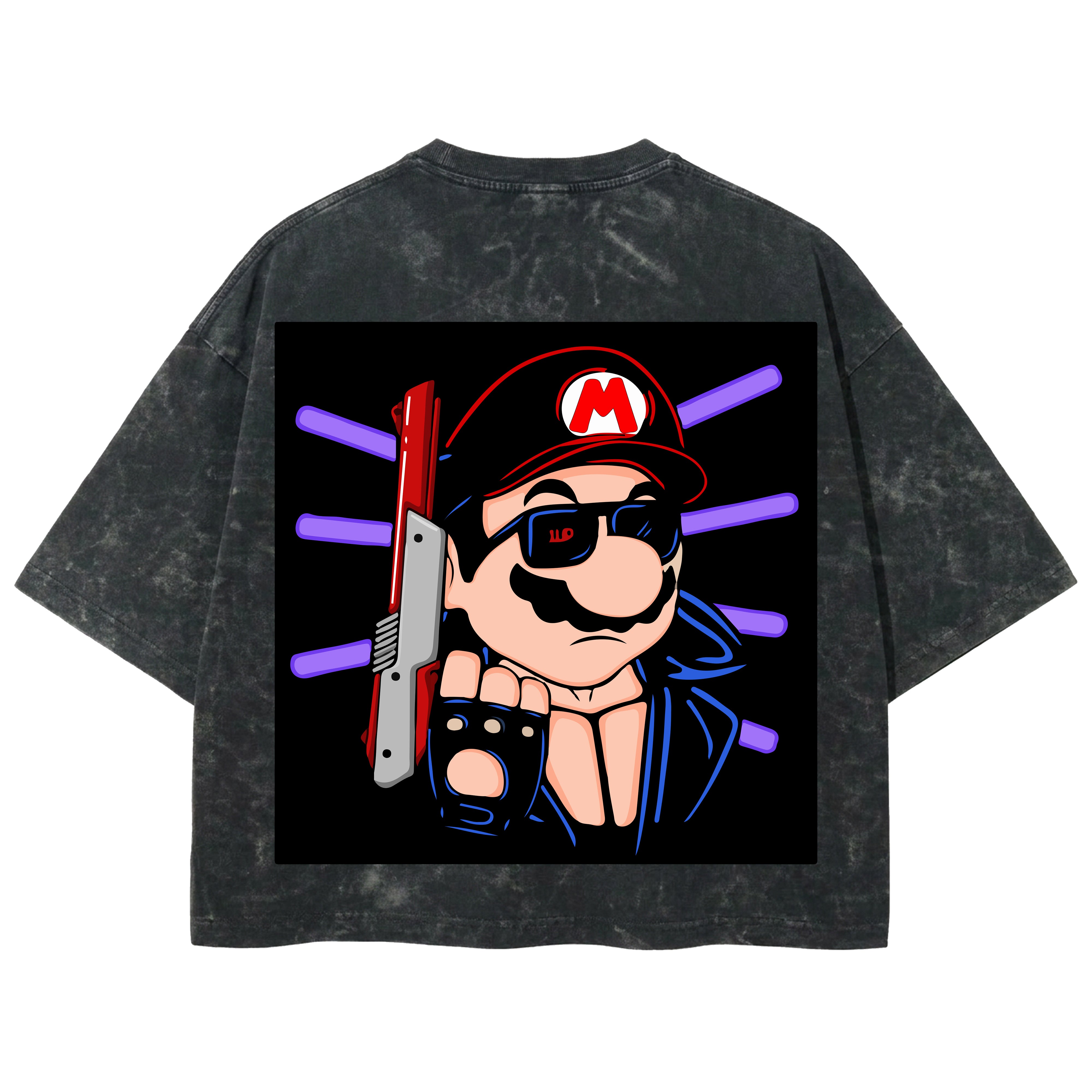 Playera streetwear premium de anime y gaming ExtraLife MX, corte boxy deluxe mineral wash heavyweight en color Acid Wash, moda urbana mexicana de culto.