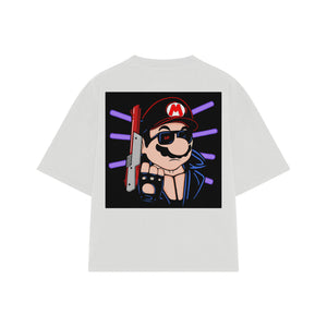 Playera streetwear premium de anime y gaming ExtraLife MX, corte boxy oversized drop shoulder heavyweight en color Deep Black y Off-White, moda urbana mexicana de culto.