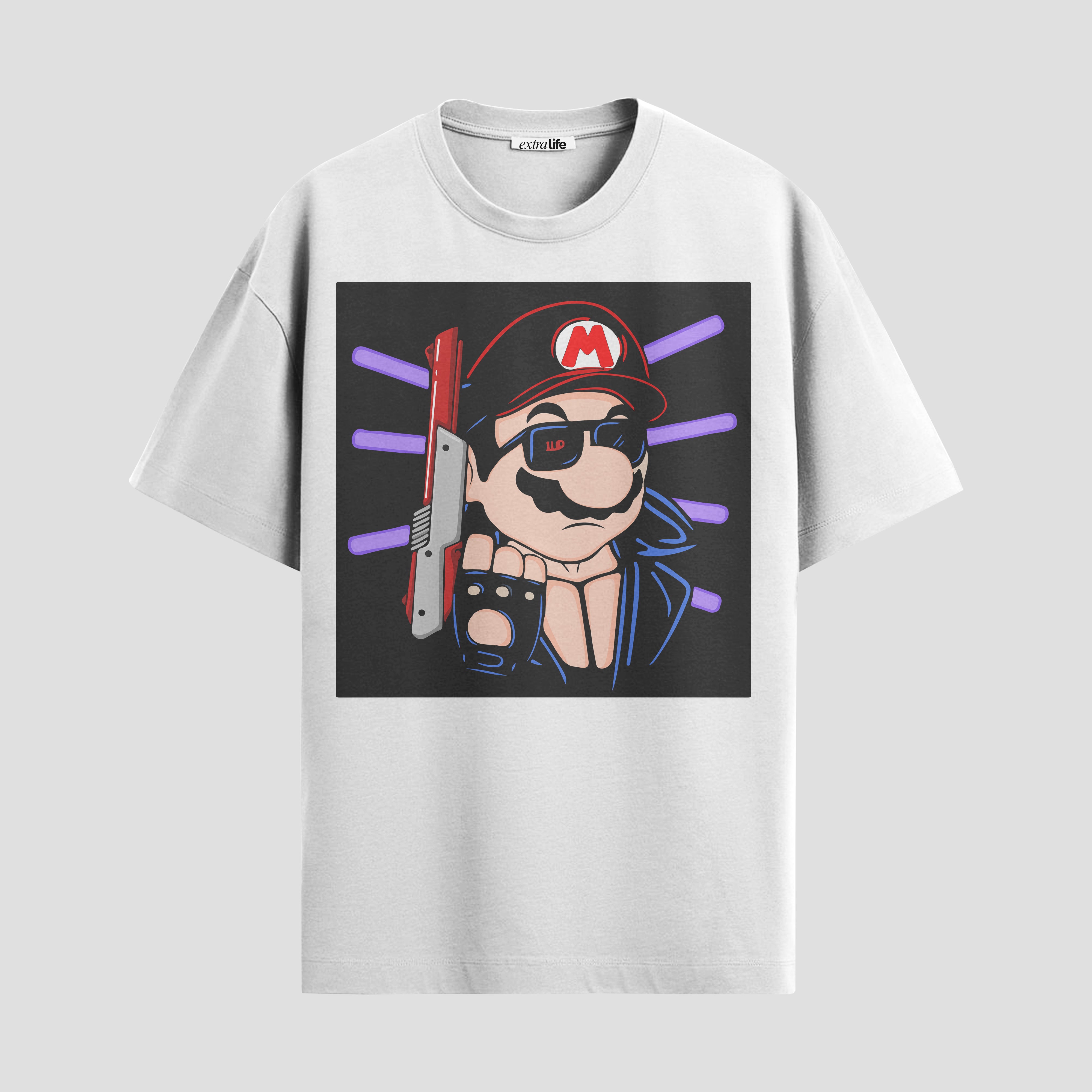 Playera urbana de anime y gaming ExtraLife MX, corte Standard Fit unisex ligero y transpirable en color Deep Black y Pure White, ropa de uso diario para gym y casual.