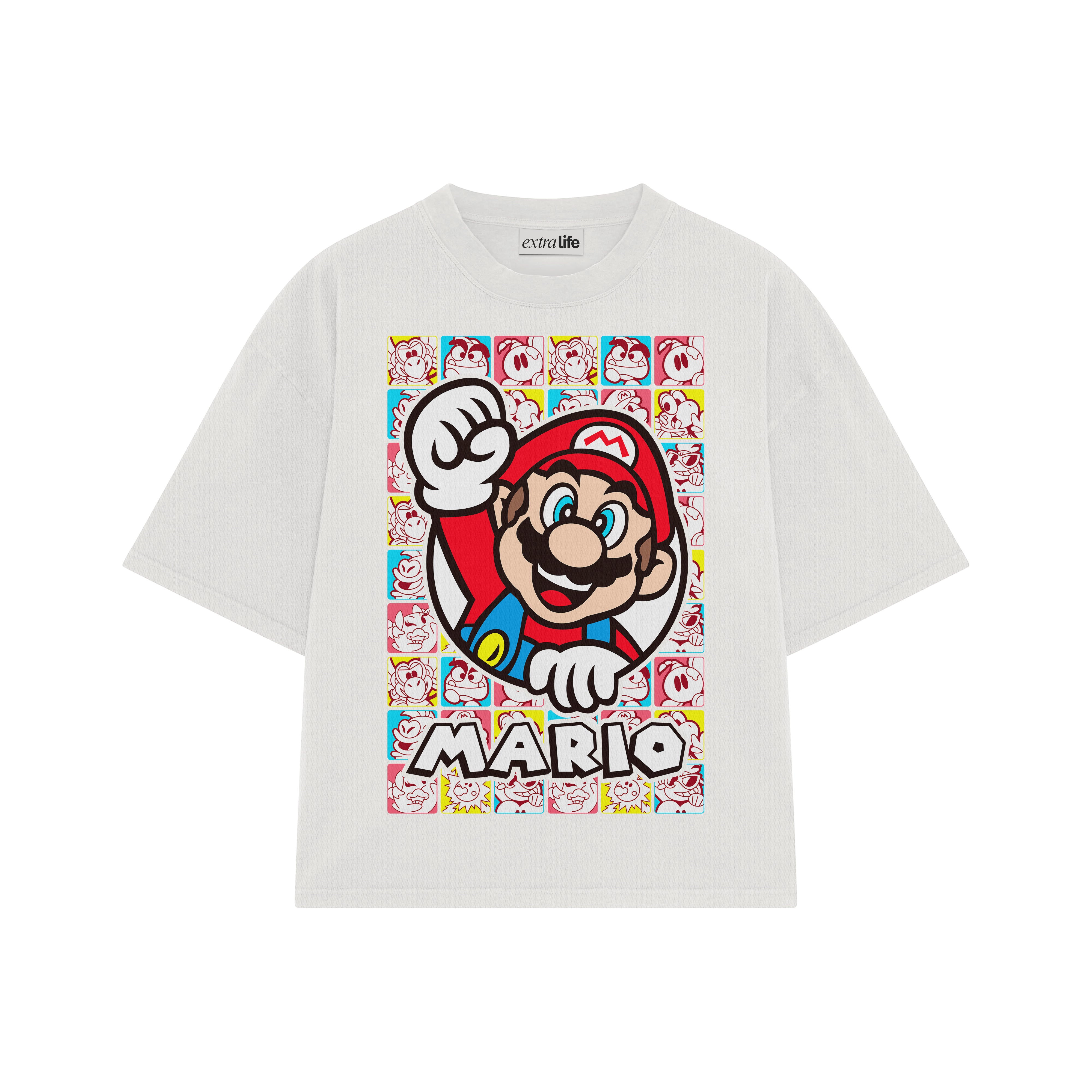 Playera streetwear premium de anime y gaming ExtraLife MX, corte boxy oversized drop shoulder heavyweight en color Deep Black y Off-White, moda urbana mexicana de culto.