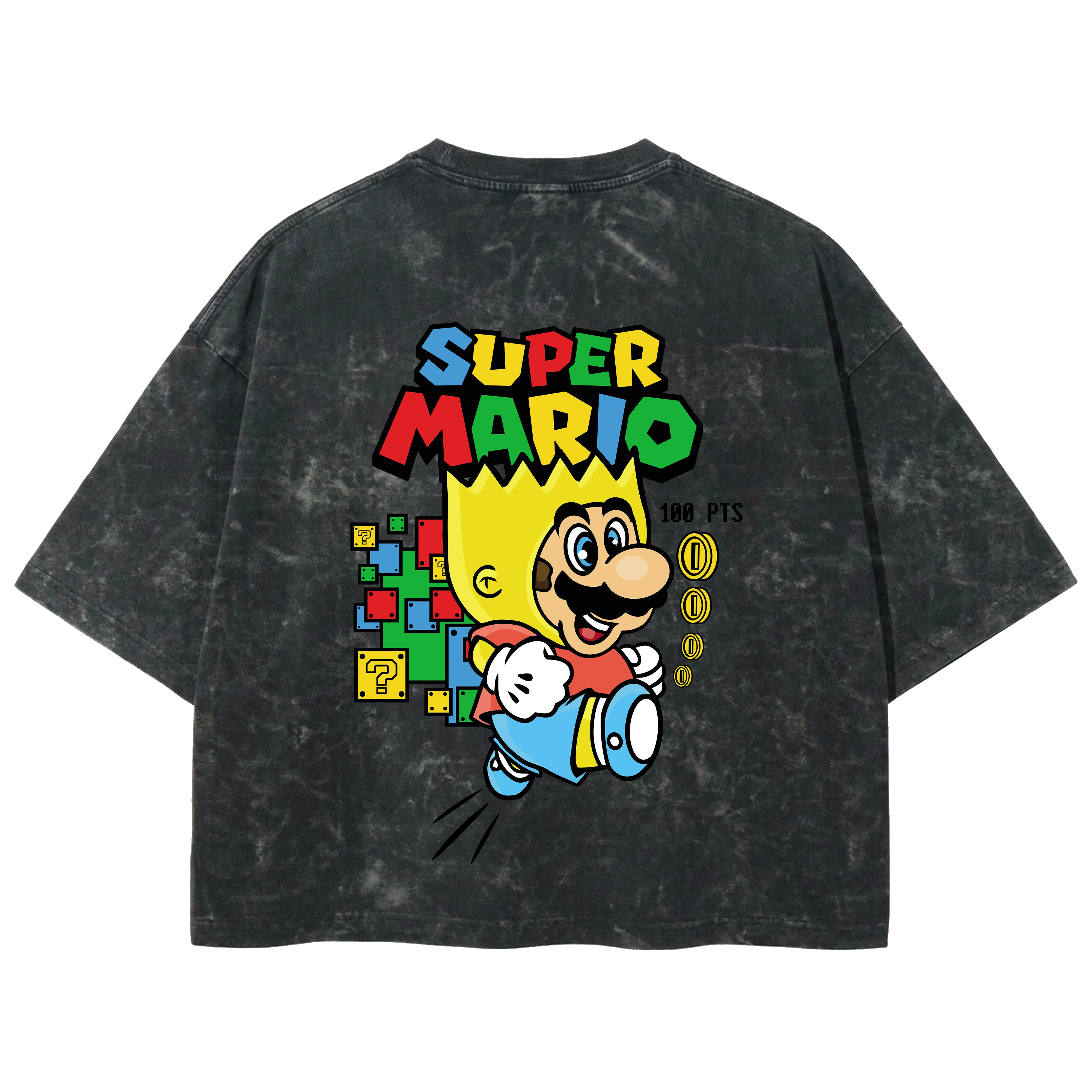 Playera streetwear premium de anime y gaming ExtraLife MX, corte boxy deluxe mineral wash heavyweight en color Acid Wash, moda urbana mexicana de culto.