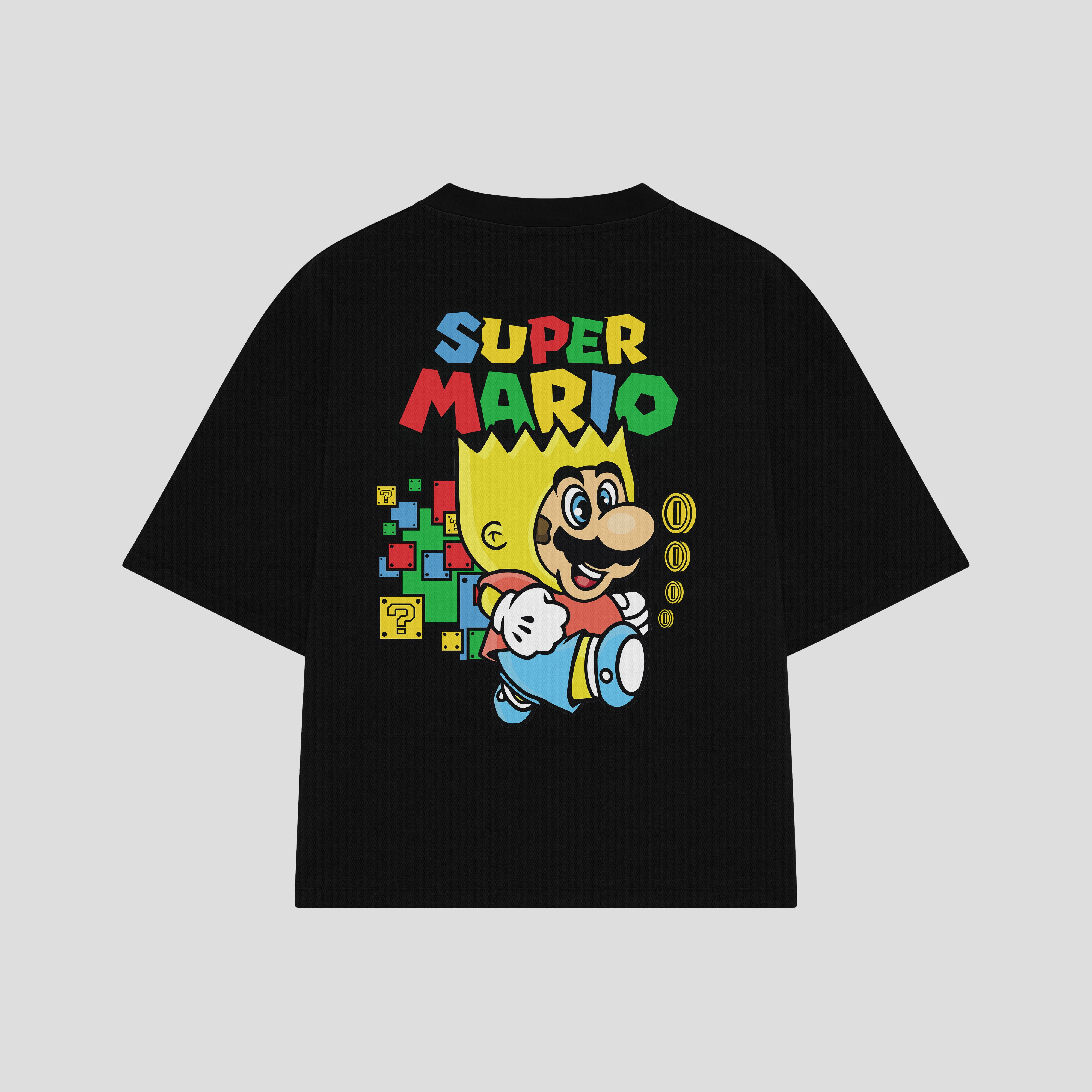 Playera streetwear premium de anime y gaming ExtraLife MX, corte boxy oversized drop shoulder heavyweight en color Deep Black y Off-White, moda urbana mexicana de culto.