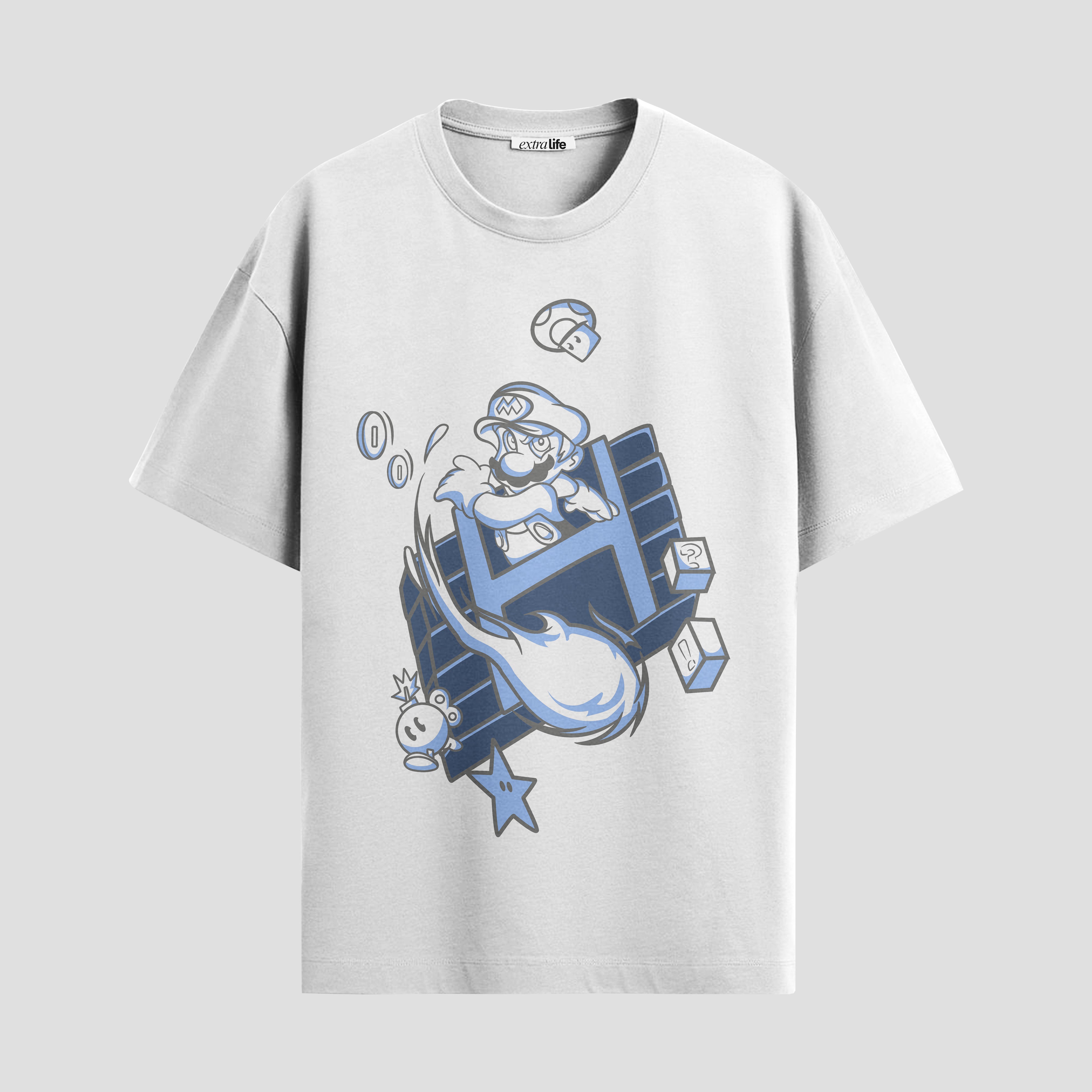 Playera urbana de anime y gaming ExtraLife MX, corte Standard Fit unisex ligero y transpirable en color Deep Black y Pure White, ropa de uso diario para gym y casual.