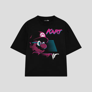 Playera streetwear premium de anime y gaming ExtraLife MX, corte boxy oversized drop shoulder heavyweight en color Deep Black y Off-White, moda urbana mexicana de culto.