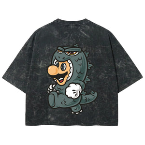 Playera streetwear premium de anime y gaming ExtraLife MX, corte boxy deluxe mineral wash heavyweight en color Acid Wash, moda urbana mexicana de culto.