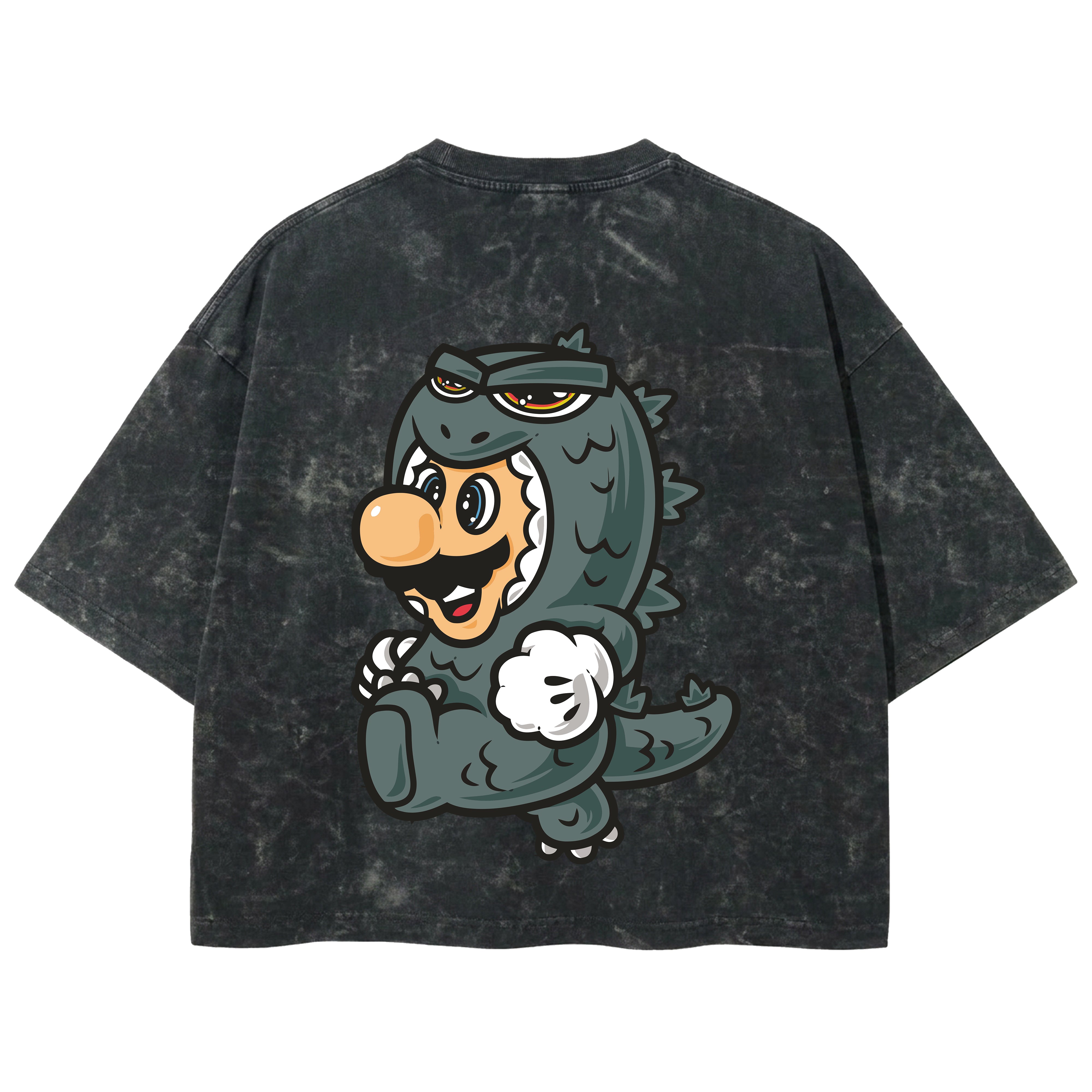 Playera streetwear premium de anime y gaming ExtraLife MX, corte boxy deluxe mineral wash heavyweight en color Acid Wash, moda urbana mexicana de culto.