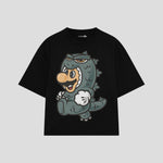 Playera streetwear premium de anime y gaming ExtraLife MX, corte boxy oversized drop shoulder heavyweight en color Deep Black y Off-White, moda urbana mexicana de culto.