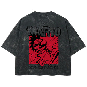 Playera streetwear premium de anime y gaming ExtraLife MX, corte boxy deluxe mineral wash heavyweight en color Acid Wash, moda urbana mexicana de culto.