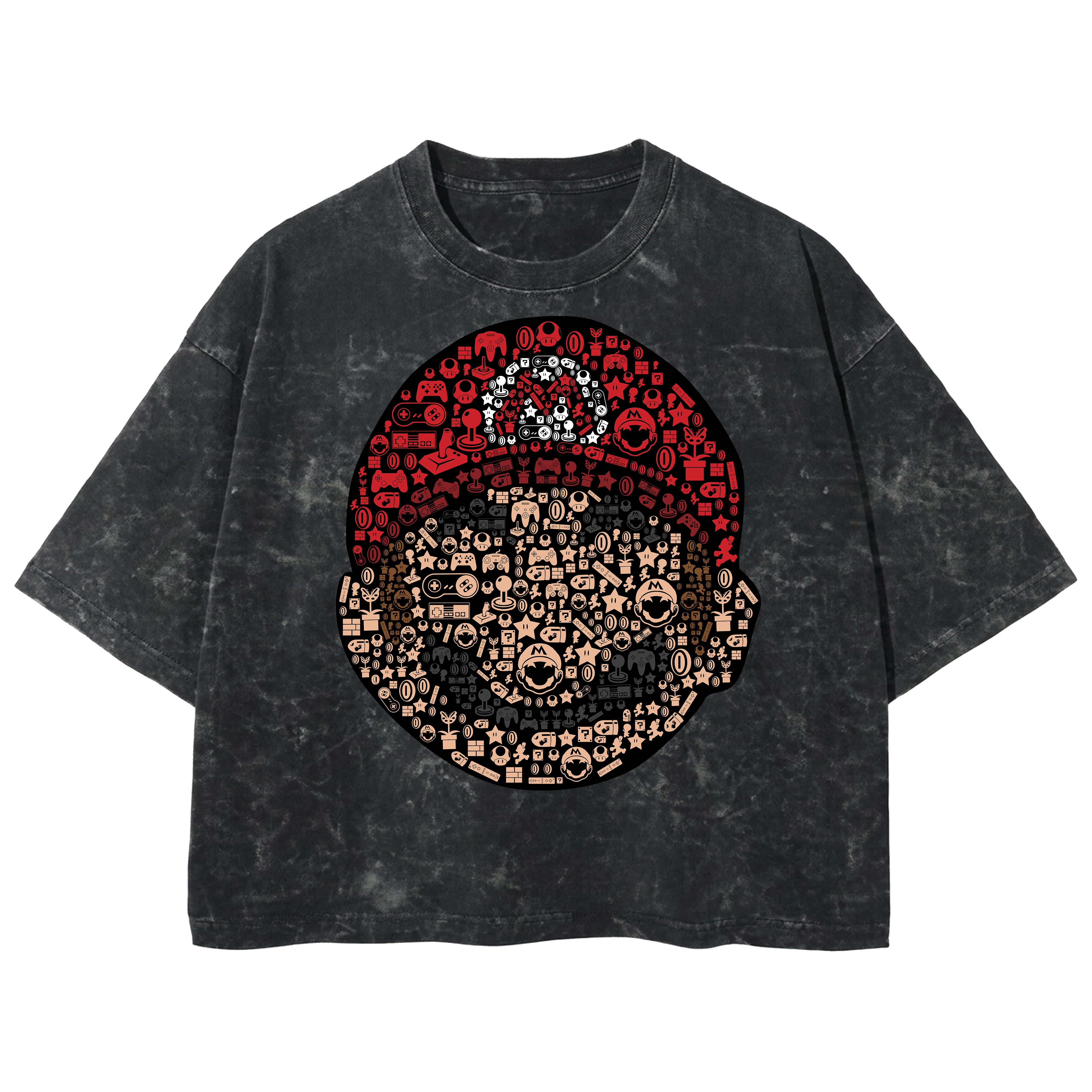 Playera streetwear premium de anime y gaming ExtraLife MX, corte boxy deluxe mineral wash heavyweight en color Acid Wash, moda urbana mexicana de culto.