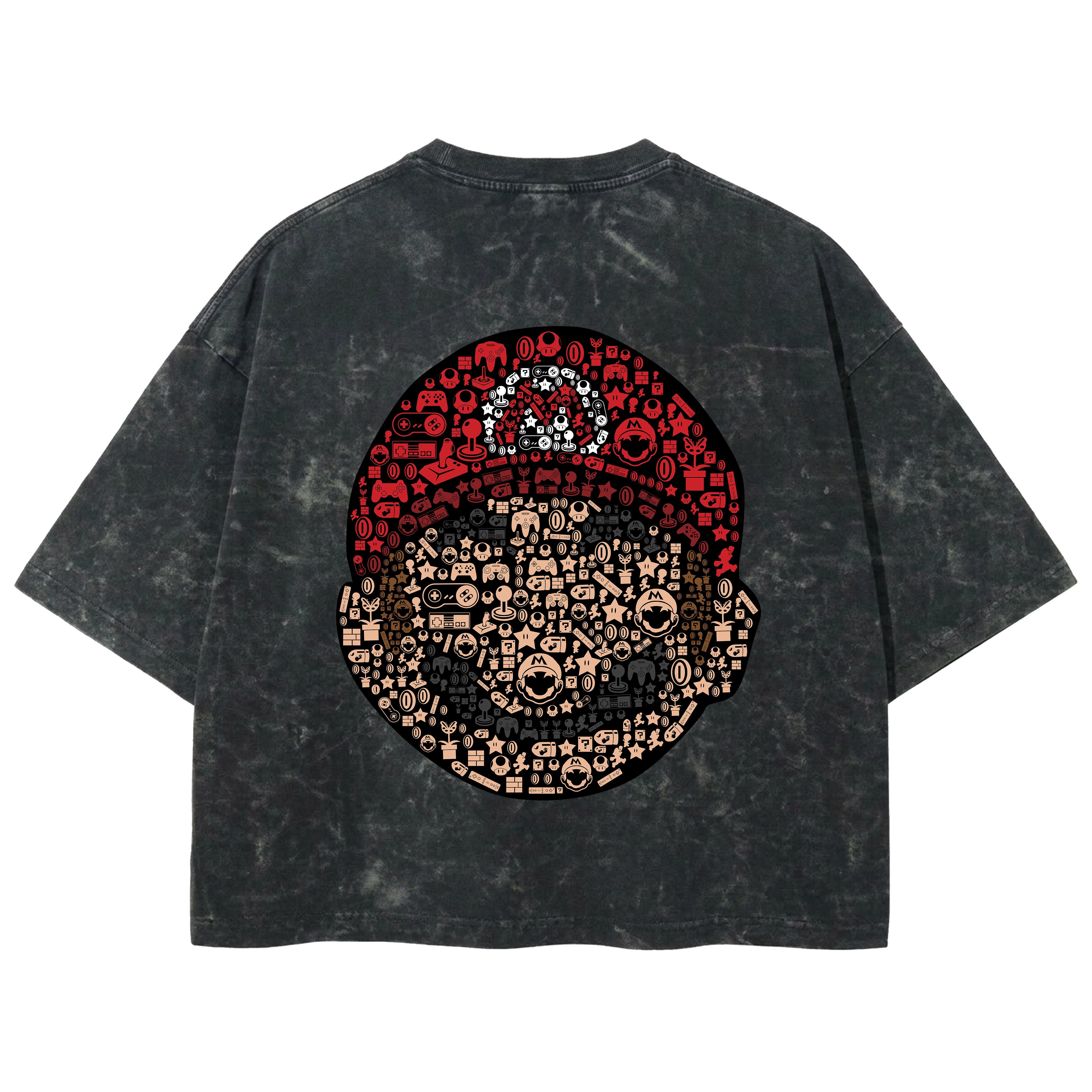 Playera streetwear premium de anime y gaming ExtraLife MX, corte boxy deluxe mineral wash heavyweight en color Acid Wash, moda urbana mexicana de culto.