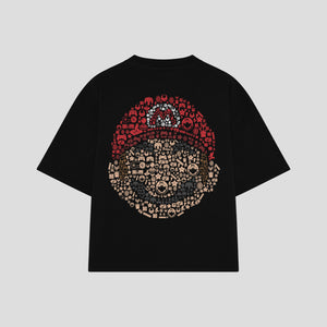 Playera streetwear premium de anime y gaming ExtraLife MX, corte boxy oversized drop shoulder heavyweight en color Deep Black y Off-White, moda urbana mexicana de culto.