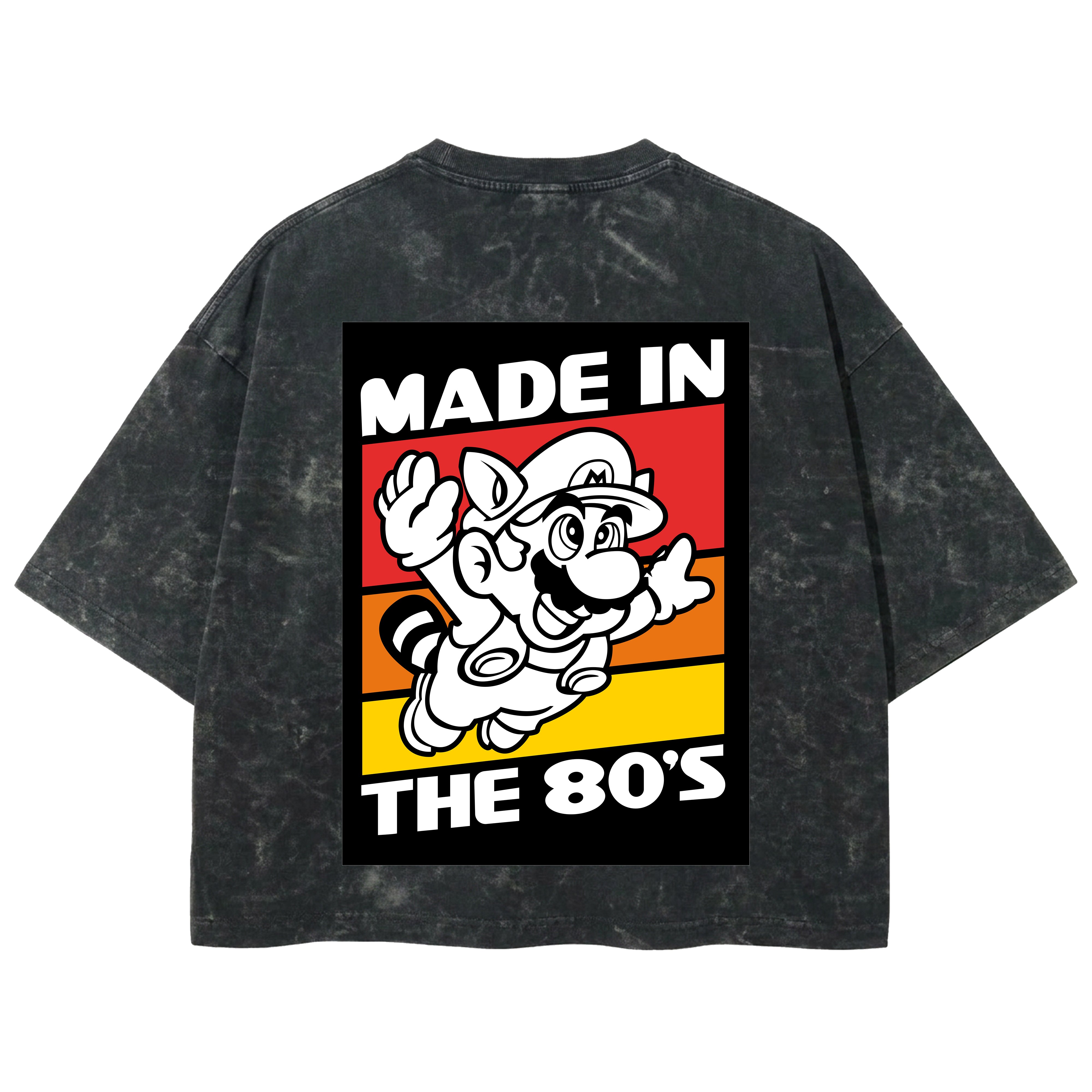 Playera streetwear premium de anime y gaming ExtraLife MX, corte boxy deluxe mineral wash heavyweight en color Acid Wash, moda urbana mexicana de culto.
